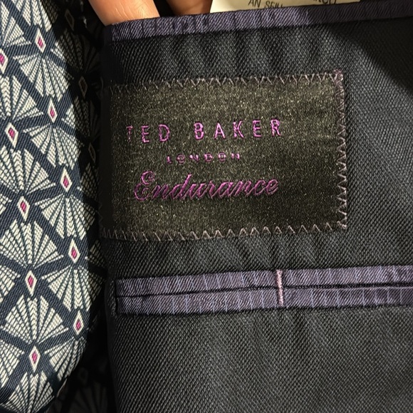 Ted Baker Men's Navy and Blue Tailored 100% Wool Mock Neck Blazer - Picture 6 of 7